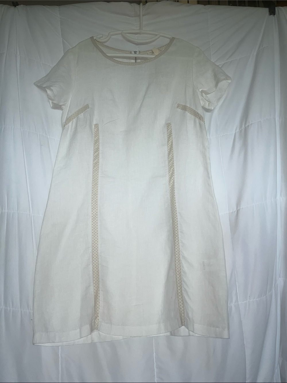Richie House cream linen short sleeve mini shift dress size medium NWT